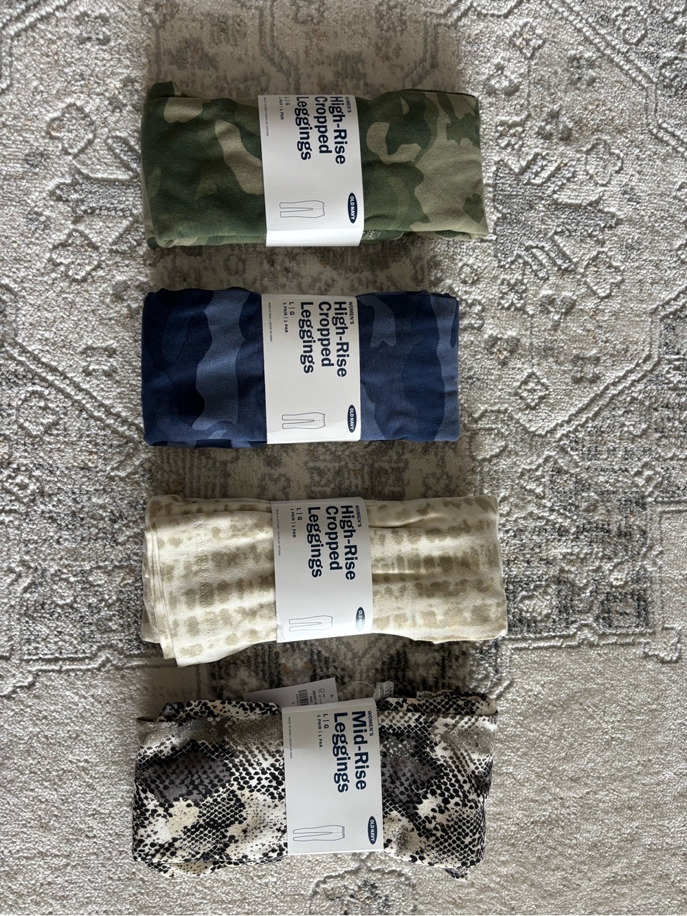 High-Rise Cropped Leggings — Green Camo, Navy Camo, Cream Leopard, Snake